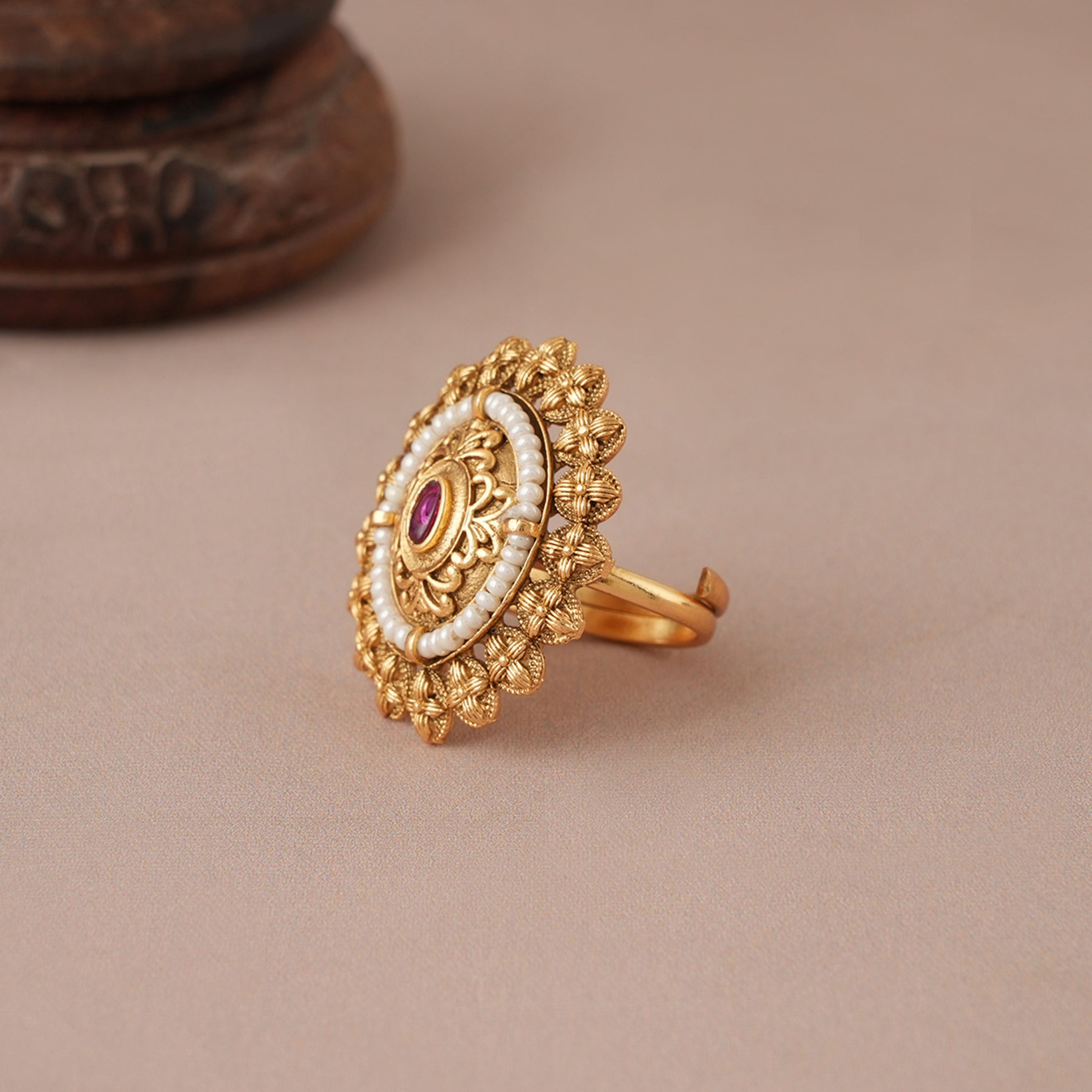 Stunning antique gold adjustable finger ring for women