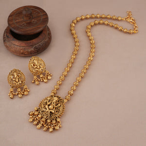 Stunning long antique gold lord ganesh pendant set I Temple Jewellery