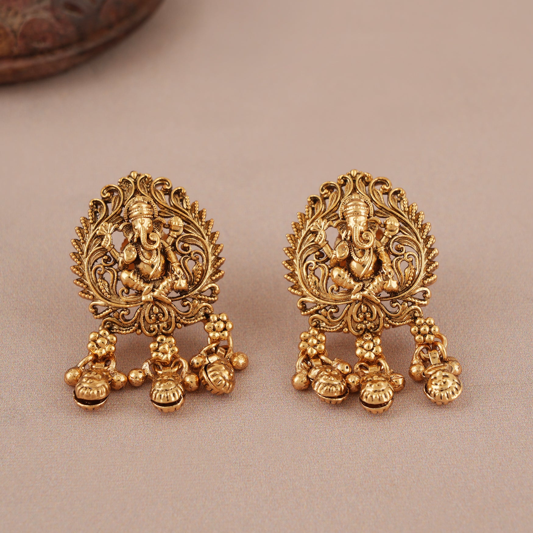 Stunning long antique gold lord ganesh pendant set I Temple Jewellery