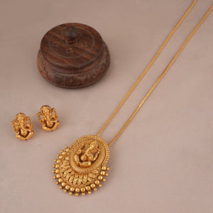Beautiful antique gold plain lord ganesha pendant set I Temple Jewellery