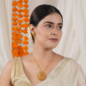 Beautiful antique gold plain lord ganesha pendant set I Temple Jewellery