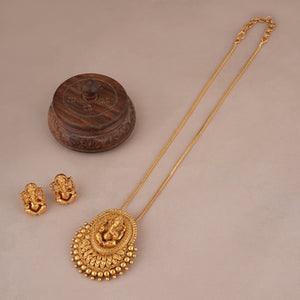 Beautiful antique gold plain lord ganesha pendant set I Temple Jewellery
