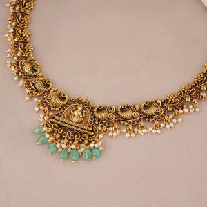 Beautiful antique gold ma lakshmi kemp necklace set I Temple jewellery