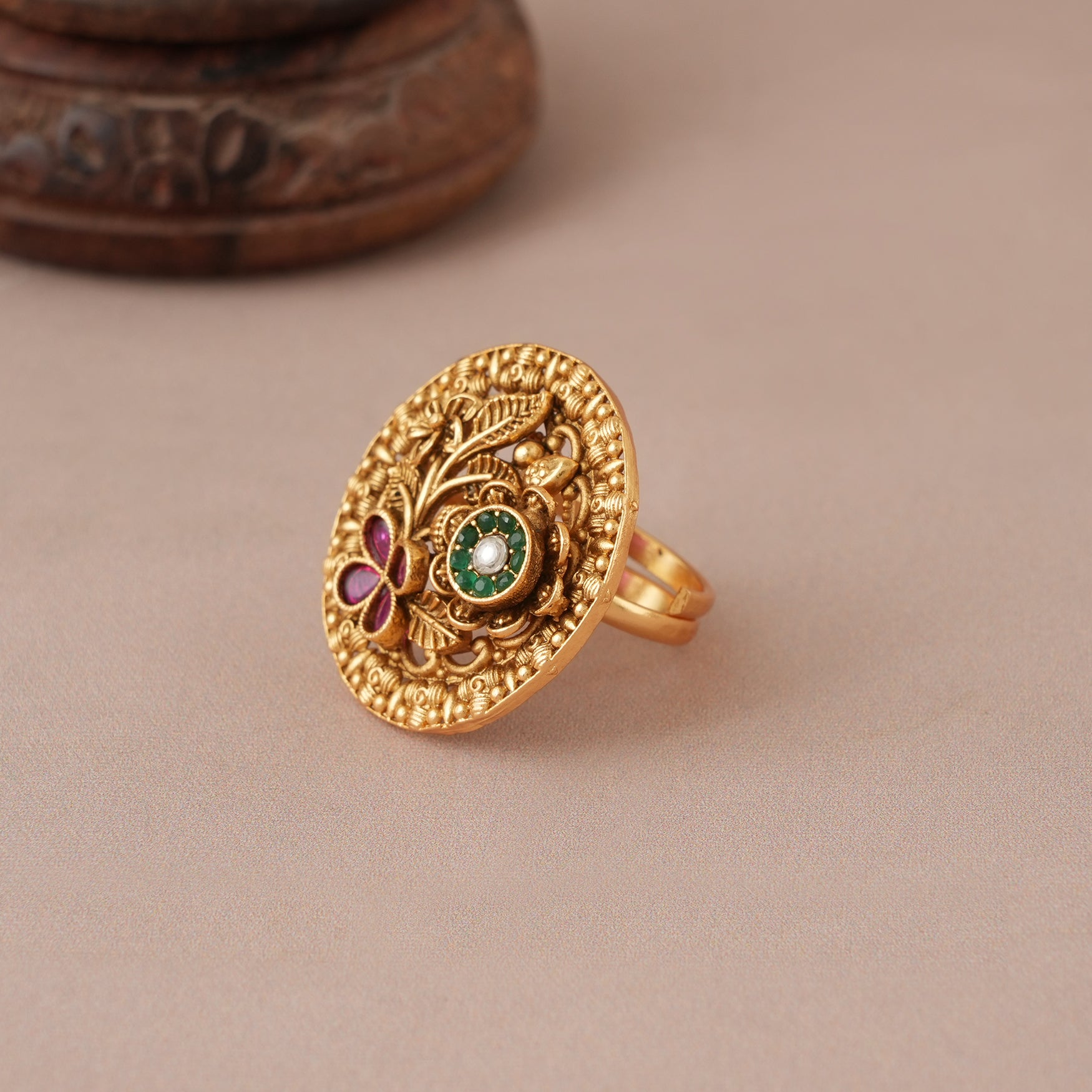 Beautiful antique gold stone finger ring for women