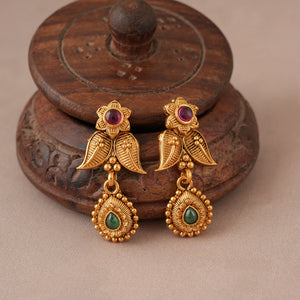 Beautiful antique gold long ruby mangalsutra set with earring