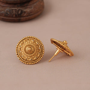 Traditional antique gold floral plain stud