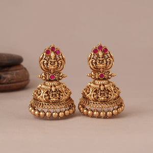 Beautiful antique gold ma laskhmi jhumka earring I Temple Jewelry