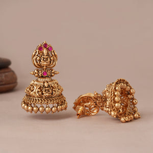 Beautiful antique gold ma laskhmi jhumka earring I Temple Jewelry