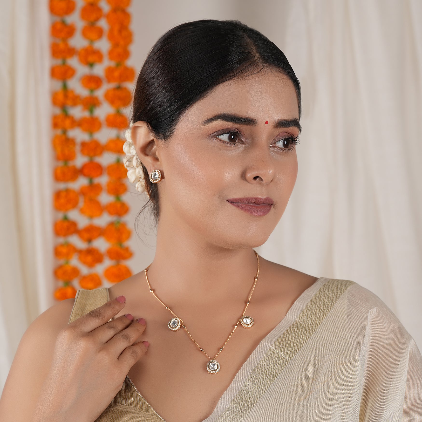 Long gold plated kundan pendant set