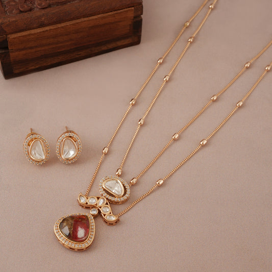 Stunning gold plated kundan ruby pendant set