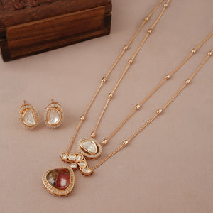 Stunning gold plated kundan ruby pendant set