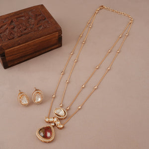 Stunning gold plated kundan ruby pendant set