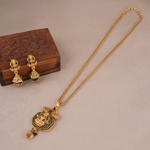 Long antique gold ma lakshmi pendant set