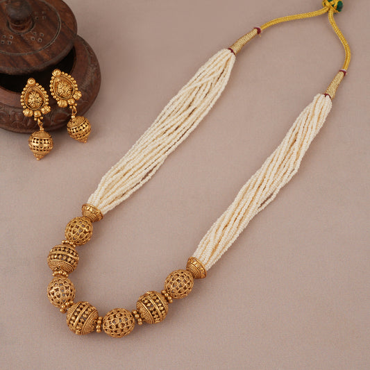 Beautiful antique gold pearl mala necklace set
