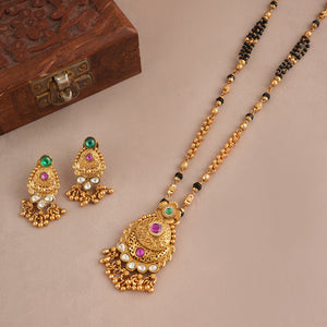 Beautiful Long antique gold stone mangalsutra set