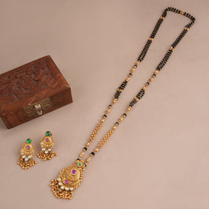 Beautiful Long antique gold stone mangalsutra set