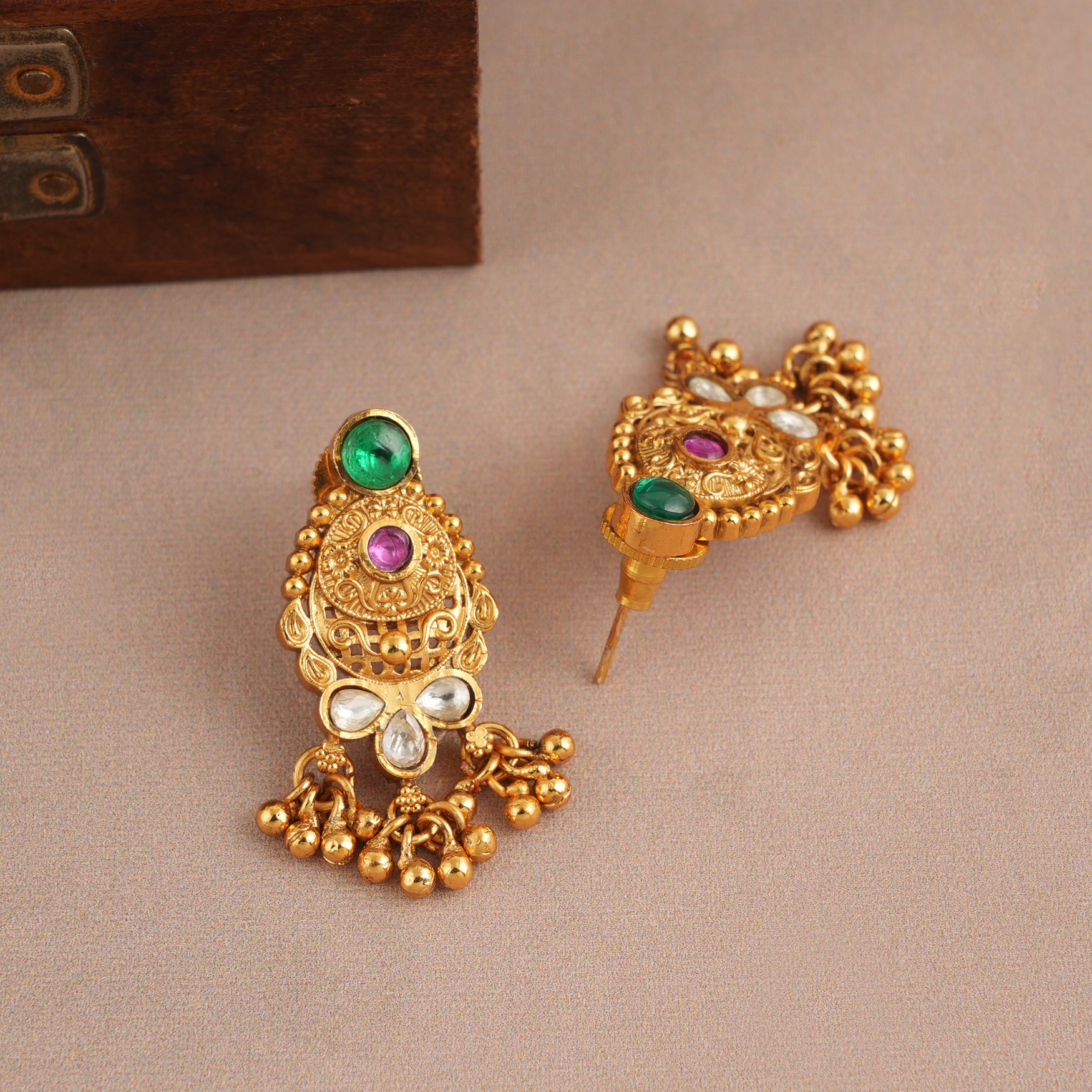Beautiful Long antique gold stone mangalsutra set