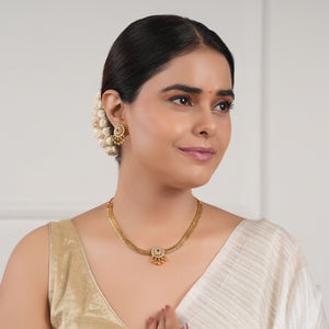 Stunning antique gold stone studded necklace set