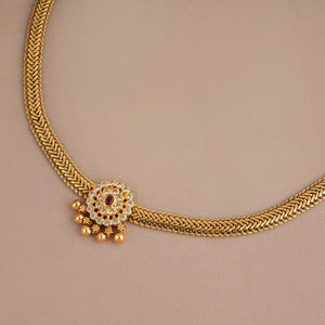 Stunning antique gold stone studded necklace set