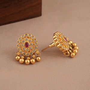 Stunning antique gold stone studded necklace set