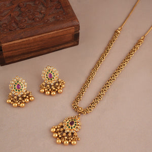 Amazing antique gold long stone studded pendant set