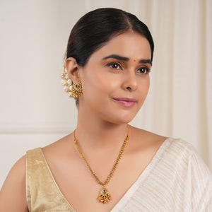 Amazing antique gold long stone studded pendant set