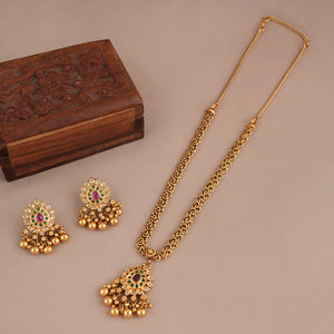 Amazing antique gold long stone studded pendant set