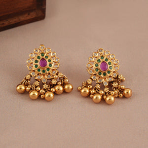 Amazing antique gold long stone studded pendant set