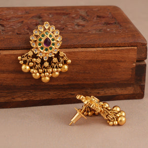 Amazing antique gold long stone studded pendant set