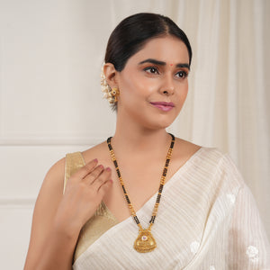 Stunning antique gold plated long stone mangalsutra set