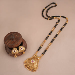 Stunning antique gold plated long stone mangalsutra set