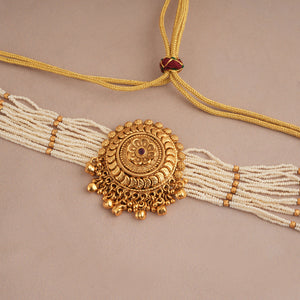 Stunning pearl antique gold choker necklace set