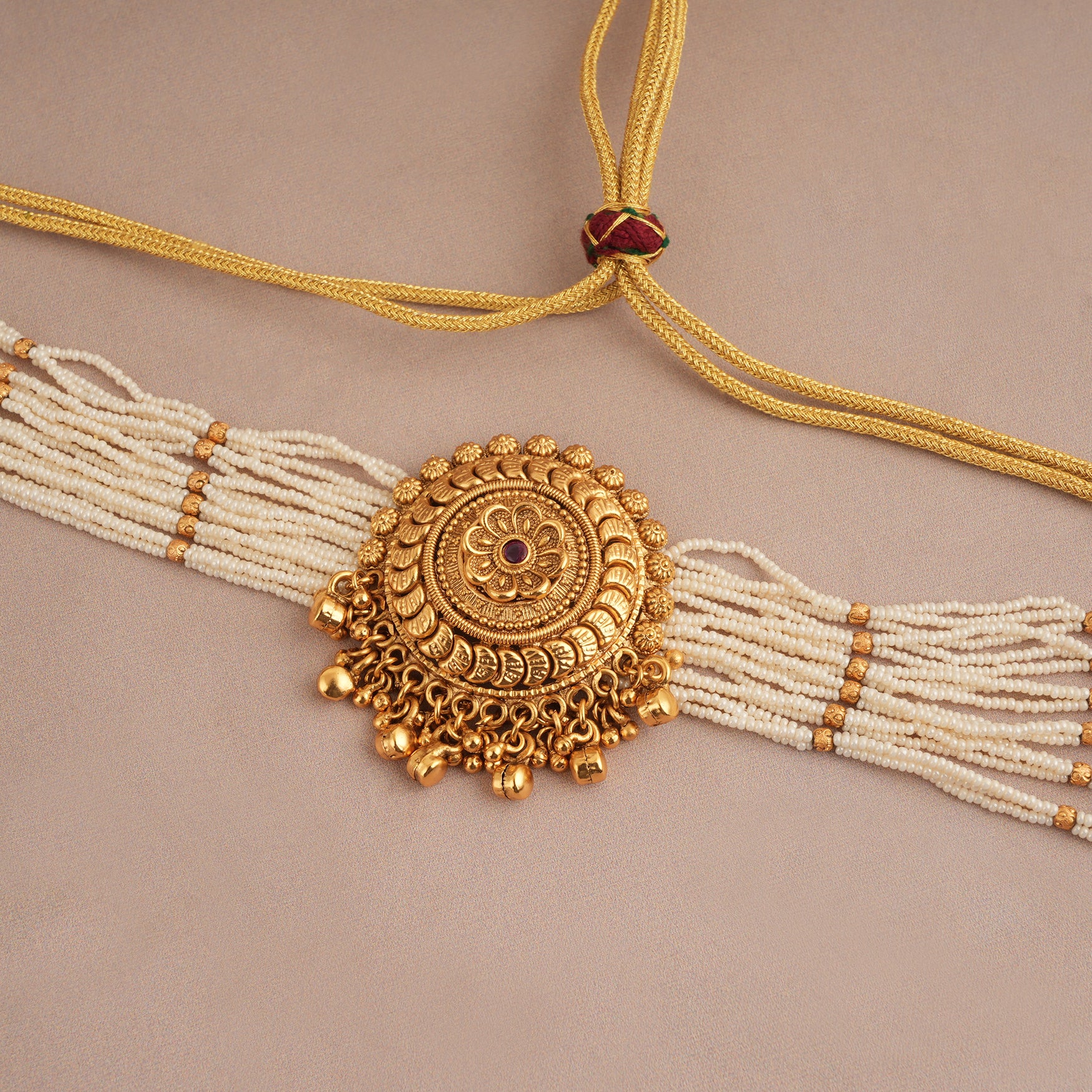 Stunning pearl antique gold choker necklace set
