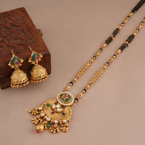Long antique gold stone stunning mangalsutra set