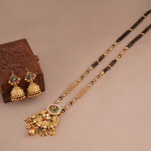 Long antique gold stone stunning mangalsutra set