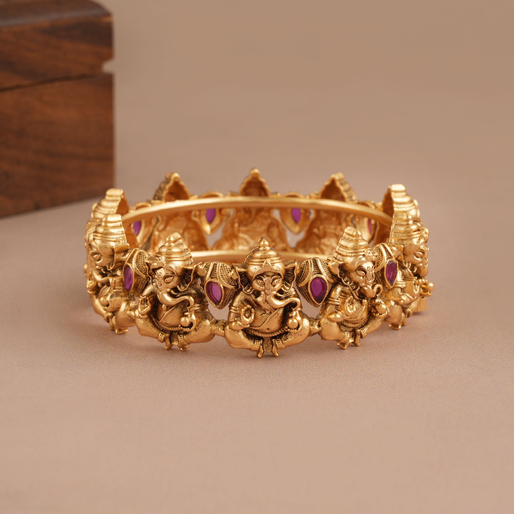 Auspicious antique gold ganesh maharaaj kada I Temple Jewellery