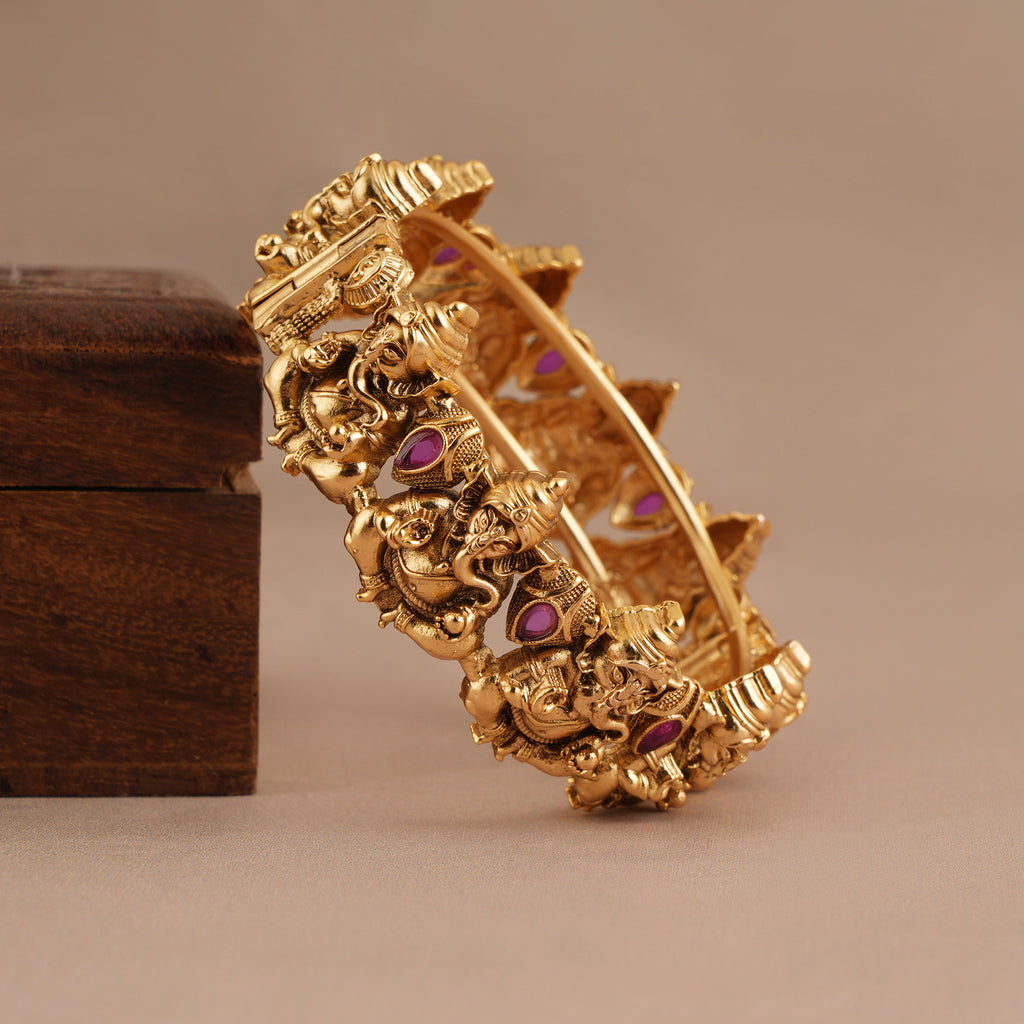 Auspicious antique gold ganesh maharaaj kada I Temple Jewellery
