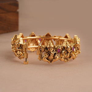 Auspicious antique gold ganesh maharaaj kada I Temple Jewellery