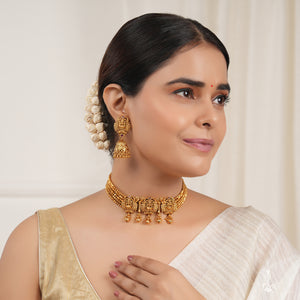 Plain Antique gold beautiful ma lakshmi choker necklace set