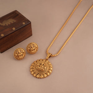 Maa Lakshmi beautiful plain antique gold pendant set  I Temple Jewellery