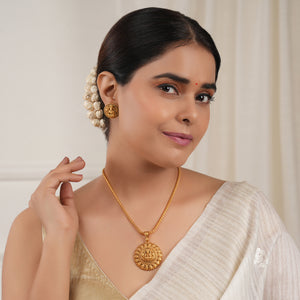 Maa Lakshmi beautiful plain antique gold pendant set  I Temple Jewellery