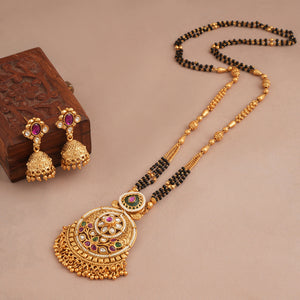 Long stone antique gold beautiful mangalsutra set