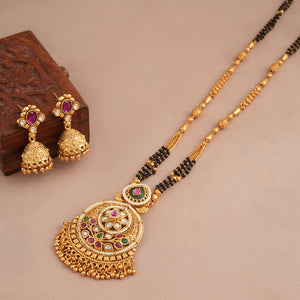 Long stone antique gold beautiful mangalsutra set