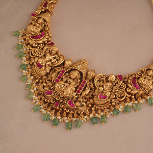 Antique gold stone beautiful ma lakshmi necklace set I Temple Jewellery