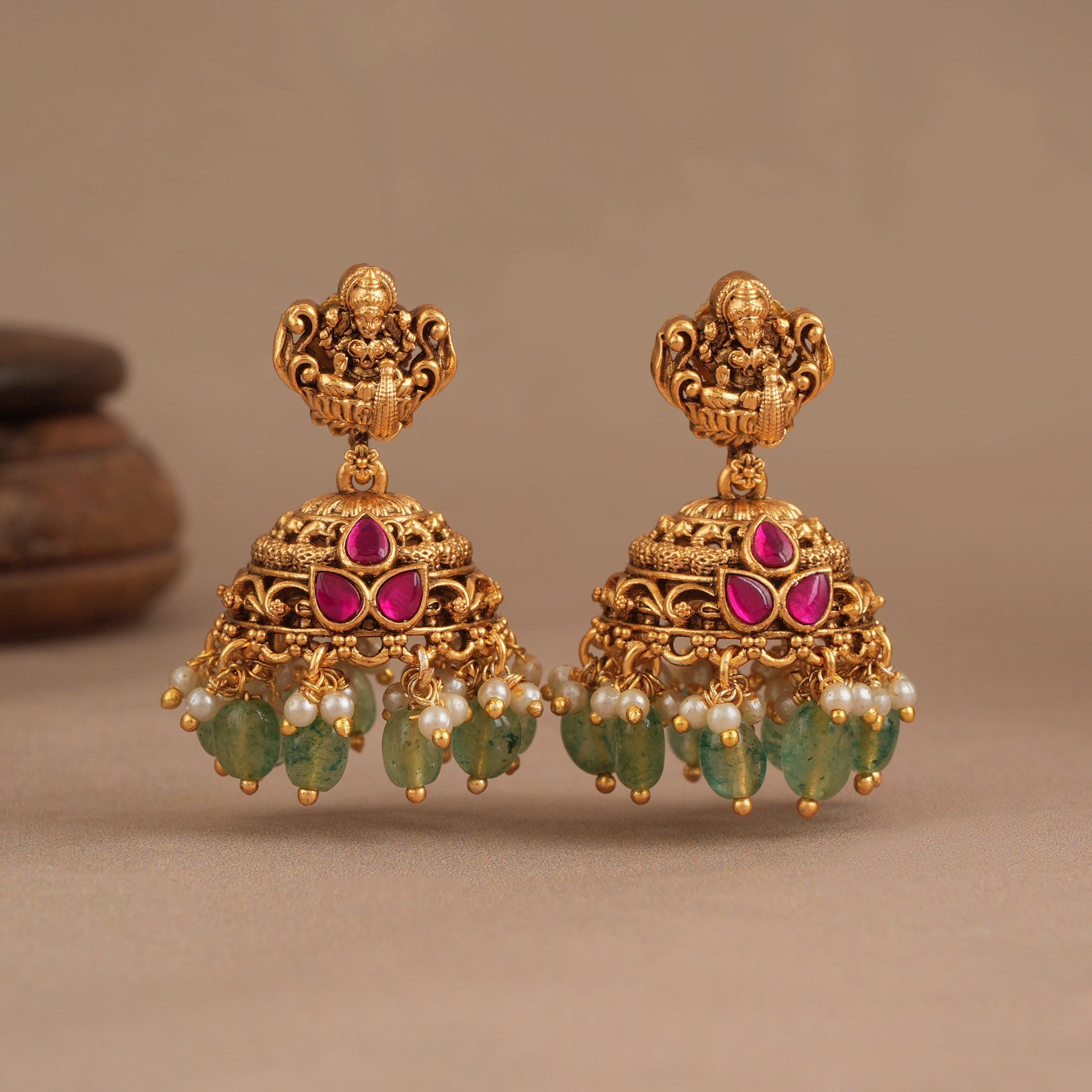Antique gold stone beautiful ma lakshmi necklace set I Temple Jewellery
