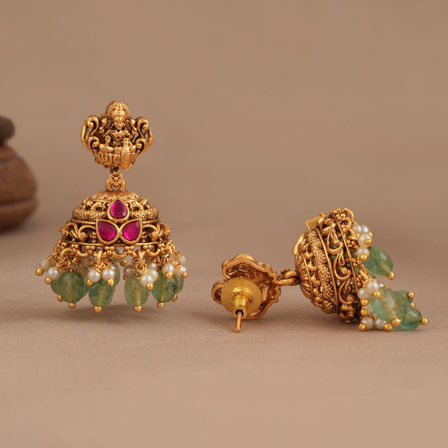 Antique gold stone beautiful ma lakshmi necklace set I Temple Jewellery