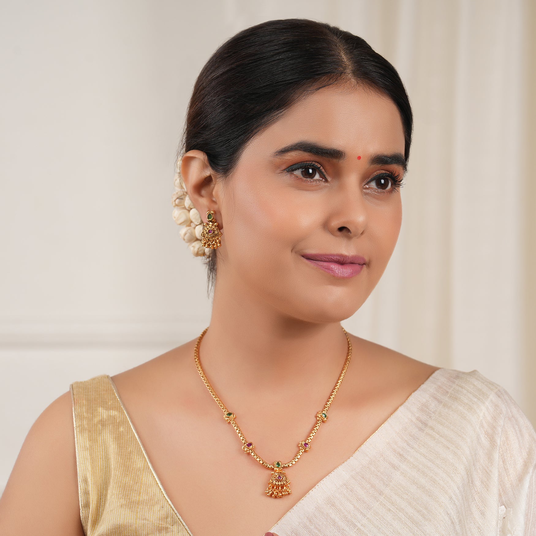 Cute antique gold stone delicate necklace set
