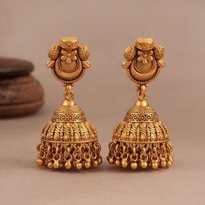 Stunning intricate antique gold plain necklace set with jhumka earring