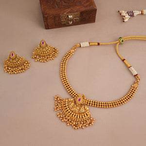 Cute plain antique gold stone necklace set for women