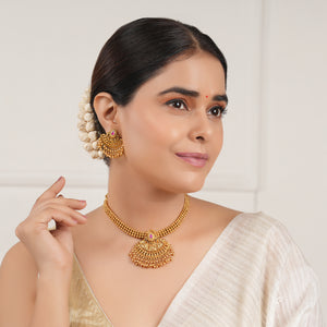 Cute plain antique gold stone necklace set for women